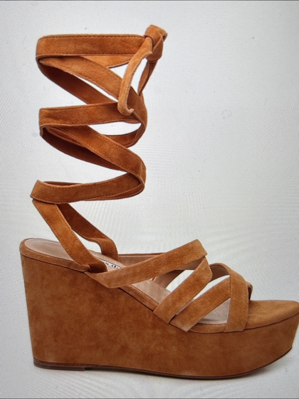 Charles David Parker Platform Suede Wrap Sandals in Cognac Size 8